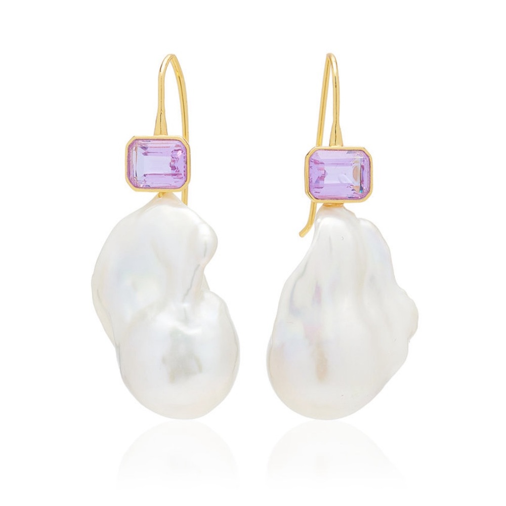 Lizzie Fortunato Amethyst Baroque Pearl Earrings